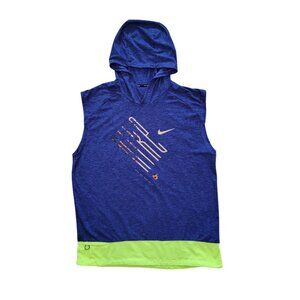 Nike ELEMENT Men's Sleeveless Blue & Neon Yellow Hooded Running Tank Top Sz L